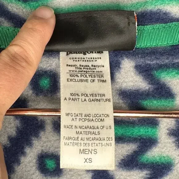 Vintage Patagonia Printed Snap-T Montana Siete Feather Grey Synchilla Size XS